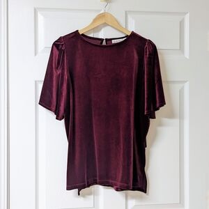 Velvet Flutter Sleeve Top - Rich Wine Red